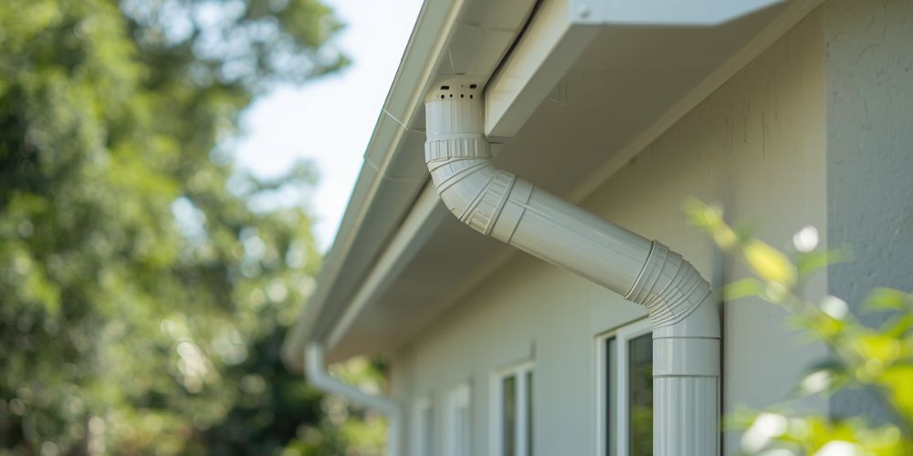 Pipping connected to gutter on roof. 