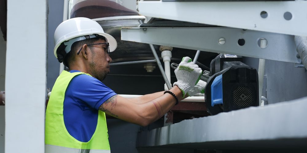 Man installing firstank smart water pump.