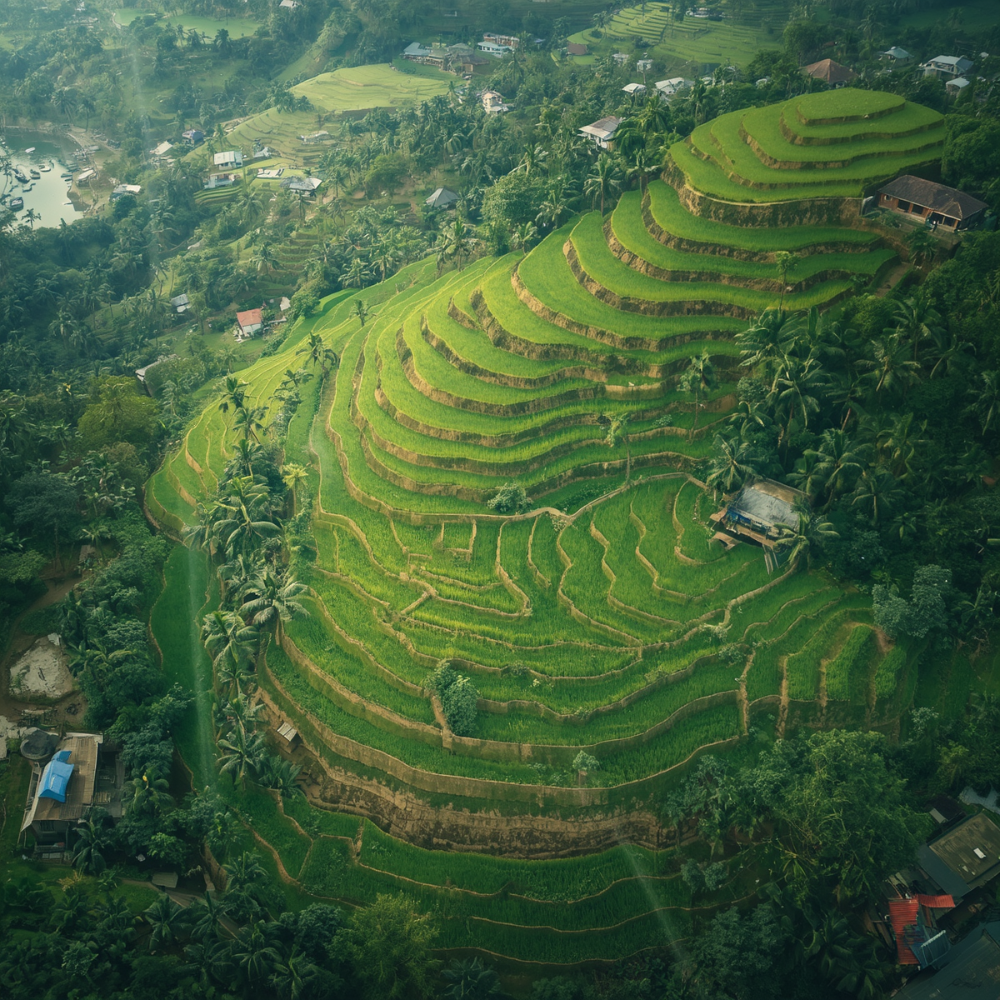 High altitude image of Rice Terraces, birds view