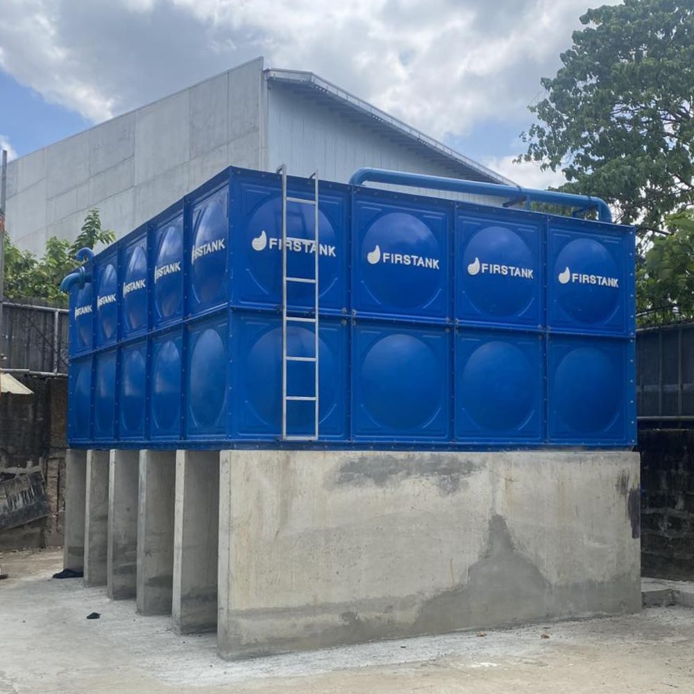 2 Ground Modular water storage tank, made of Fiberglass Reinforced Polyester (FRP).